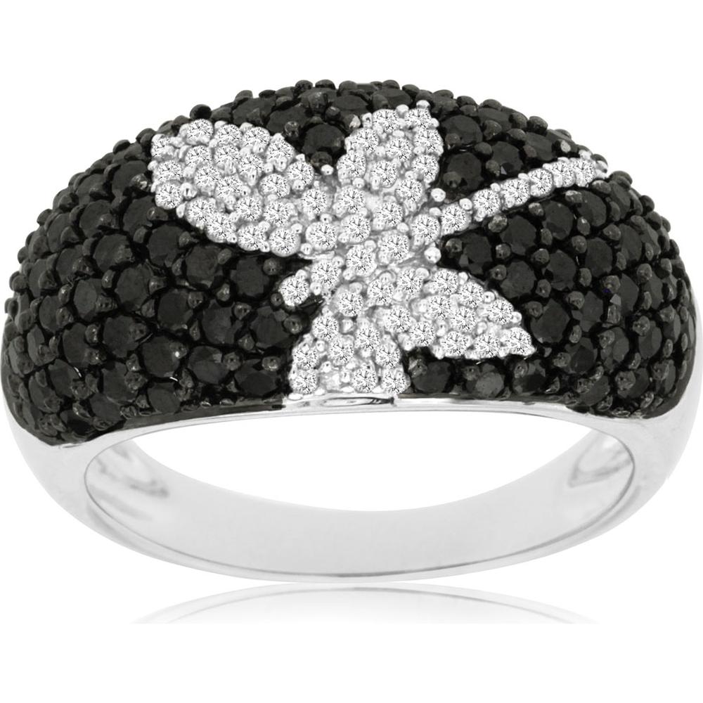 Royal 14K White Gold Celestial Black Diamond & Diamond Ring - 1.40 Carat Black Diamond, 0.24 Carat Diamond Total Weight