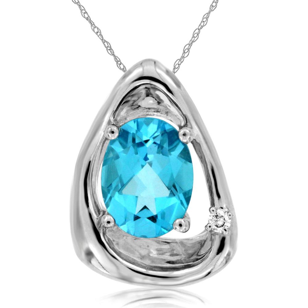 Royal 14K White Gold Celestial Blue Topaz & Diamond Pendant - 2.10 Carat Blue Topaz, 0.02 Carat Diamond