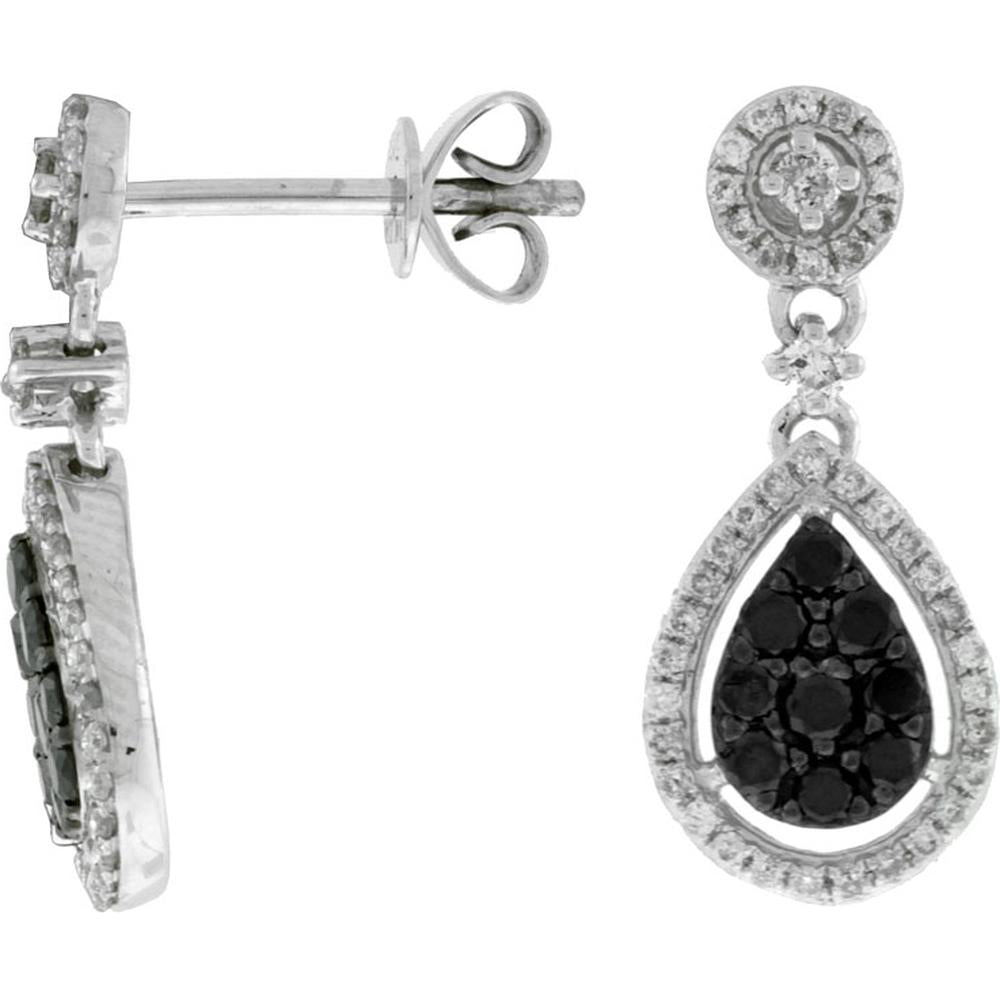 Royal 14K White Gold Celestial Drop Earrings with Round Diamonds and Black Diamonds - 0.32 Carat Total Diamond Weight