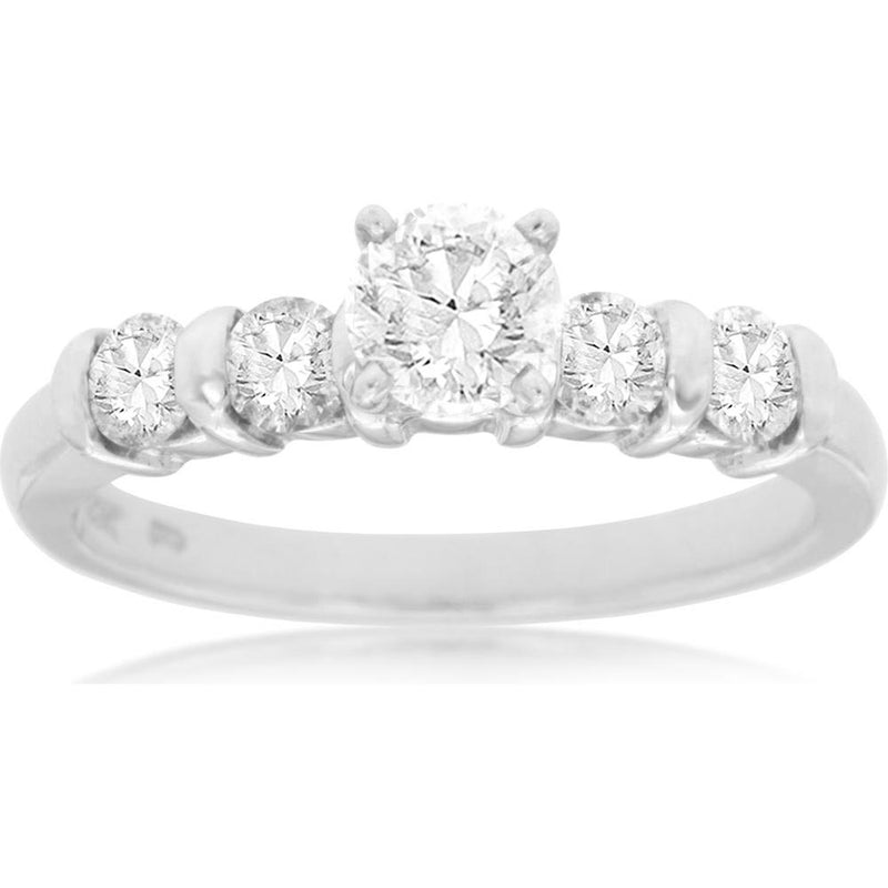 Royal 14K White Gold Celestial Halo Diamond Engagement Ring - 0.75 Carat Total Diamond Weight