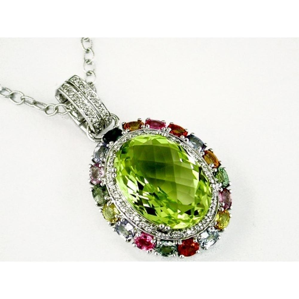 Royal 14K White Gold Celestial Halo Pendant with Lemon Quartz, Sapphire & Diamonds