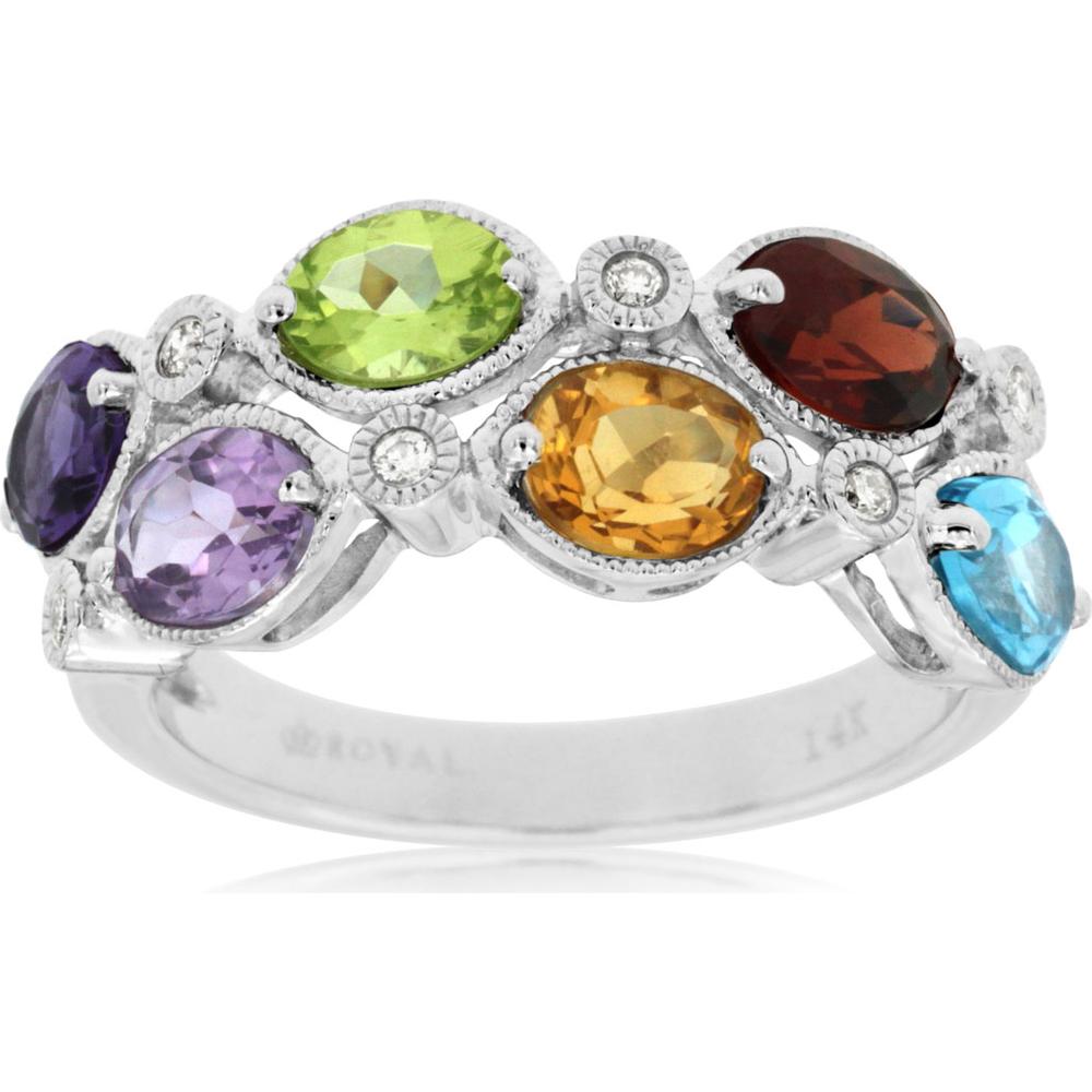 Royal 14K White Gold Celestial Oval Diamond & Semi Precious Ring - 2.25 Carat Total Gem Weight