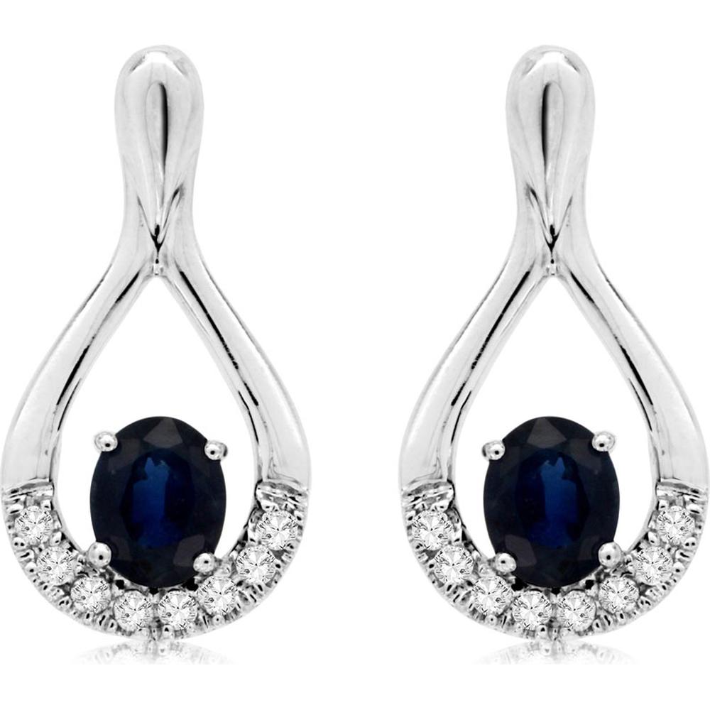Royal 14K White Gold Celestial Sapphire & Diamond Earrings - 0.88 Carat Sapphire, 0.12 Carat Diamond Total Weight