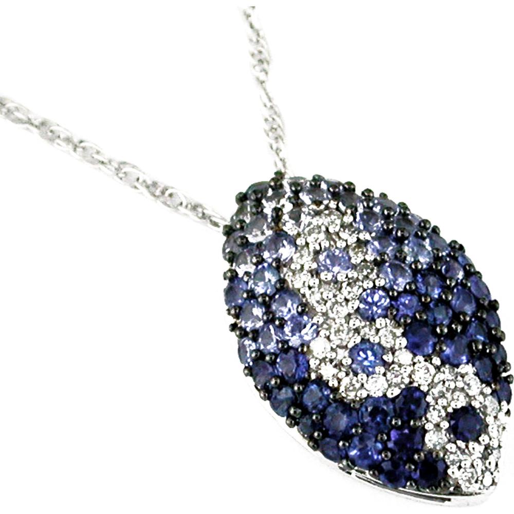 Royal 14K White Gold Celestial Sapphire & Diamond Pendant - 1.65 Carat Total Gem Weight