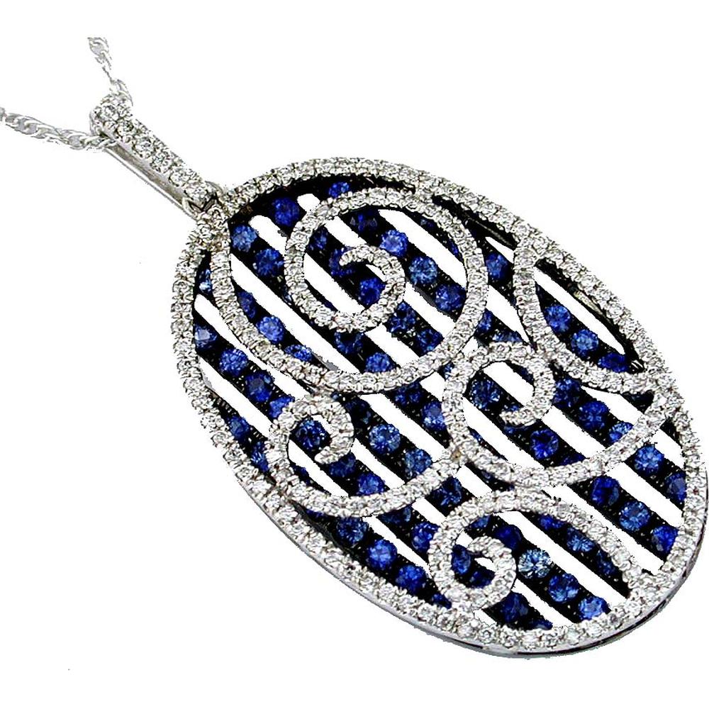 Royal 14K White Gold Celestial Sapphire & Diamond Pendant - 2.35 Carat Sapphire, 0.65 Carat Diamonds