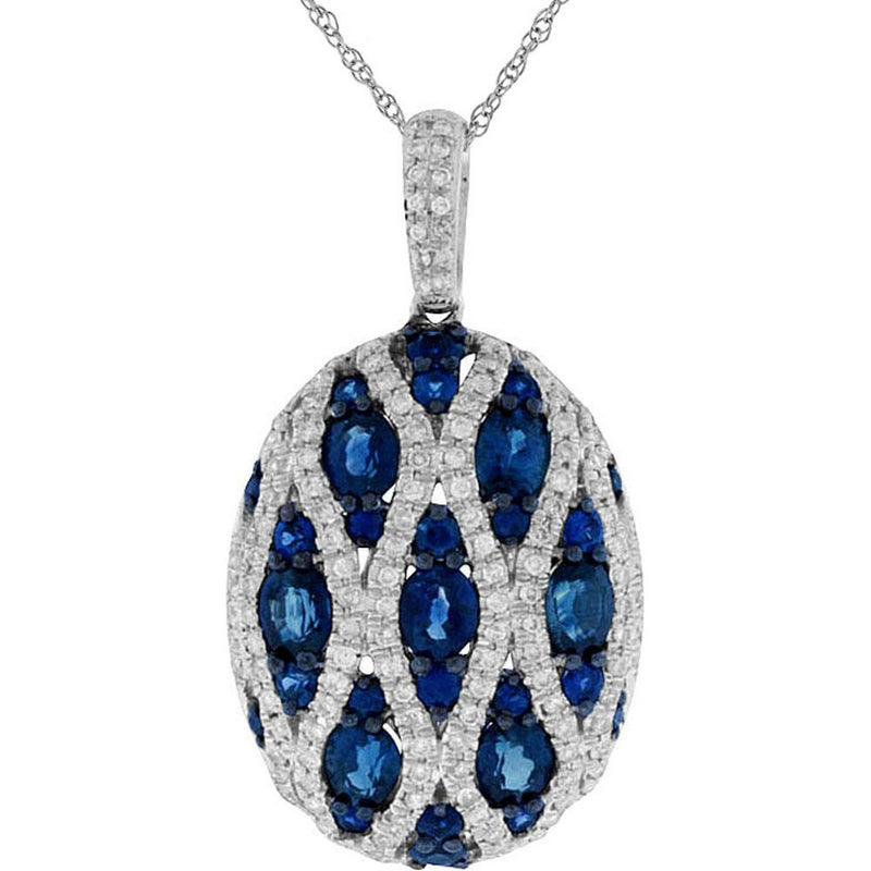 Royal 14K White Gold Celestial Sapphire & Diamond Pendant - 2.48 Carat Total Gem Weight