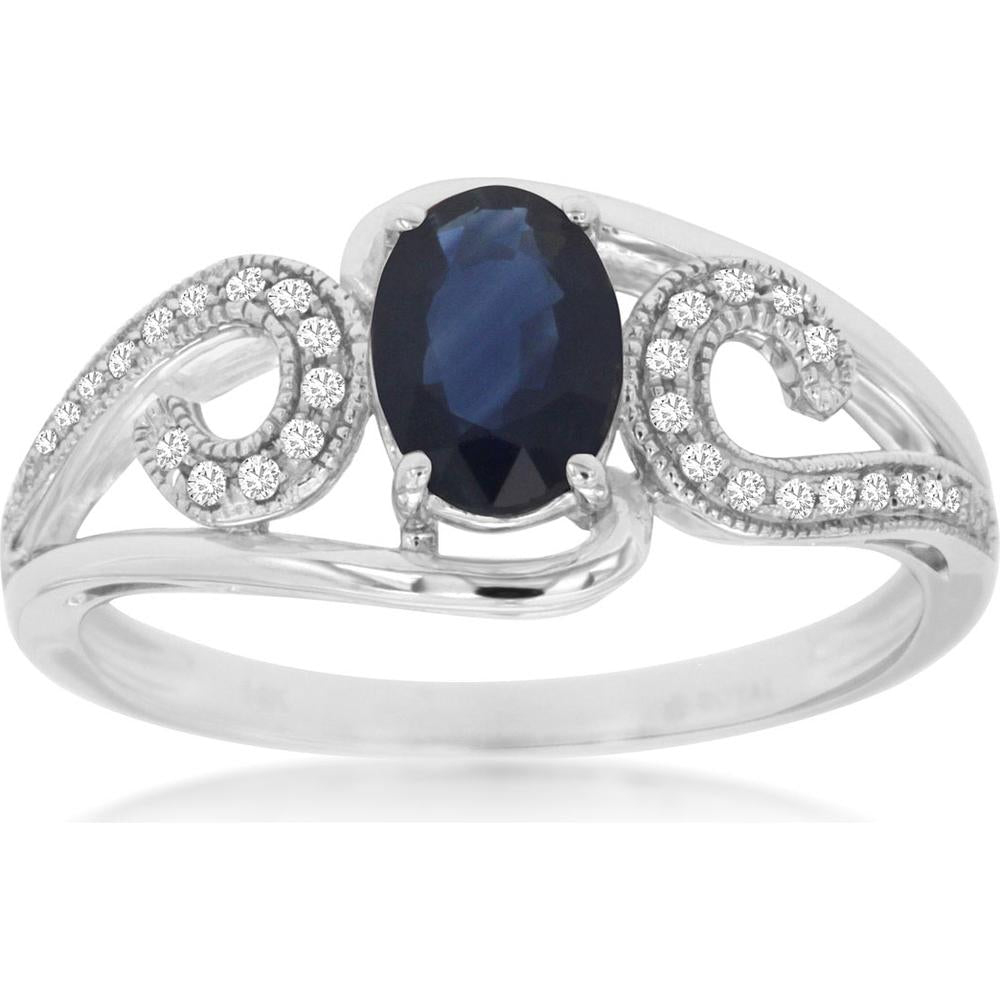 Royal 14K White Gold Celestial Sapphire and Diamond Ring - 1.00 Carat Sapphire & 0.09 Carat Diamond