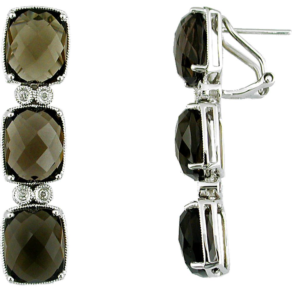 Royal 14K White Gold Celestial Smoky Quartz & Diamond Earrings - 19.50 Carat Total Gem Weight