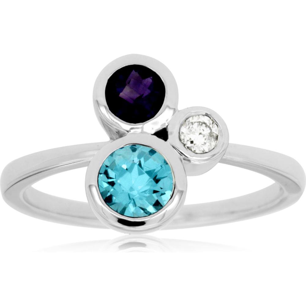 Royal 14K White Gold Celestial Symphony Diamond, Blue Topaz & Amethyst Ring - 1.08 Carat Total Gemstone Weight