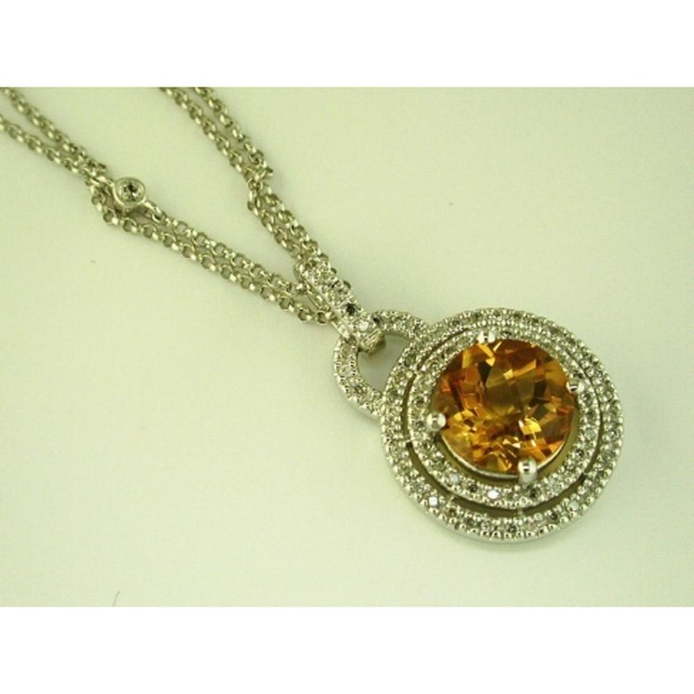 Royal 14K White Gold Citrine & Diamond Center Oval Necklace - 2.50 Carat Total Gem Weight