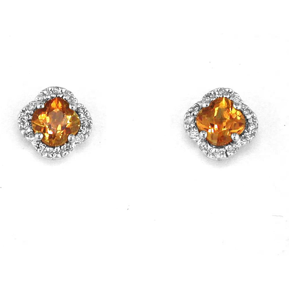 Royal 14K White Gold Citrine and Diamond Halo Earrings - 0.95 Carat Total Gem Weight