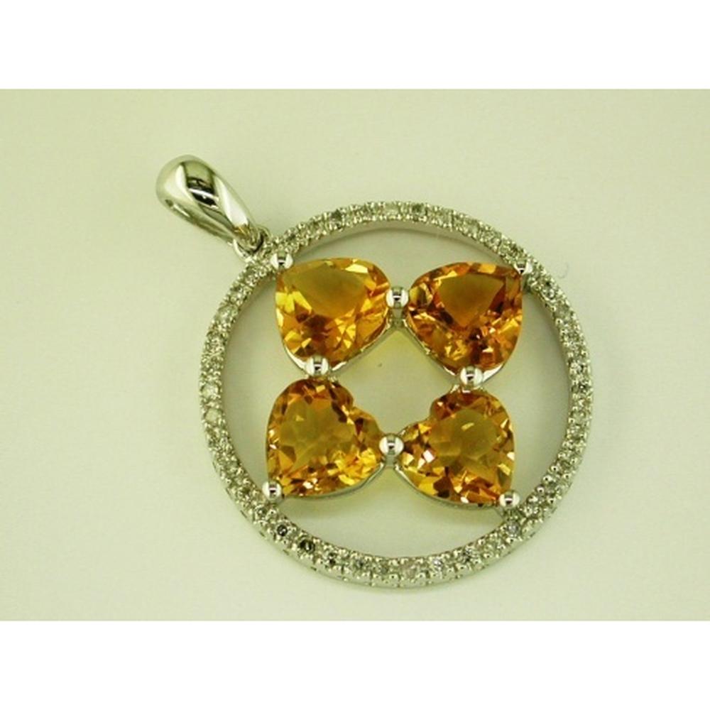 Royal 14K White Gold Citrine & Diamond Heart Pendant - 4.24 Carat Total Gem Weight