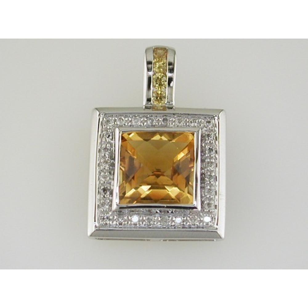 Royal 14K White Gold Citrine & Diamond Pendant - Exquisite Elegance