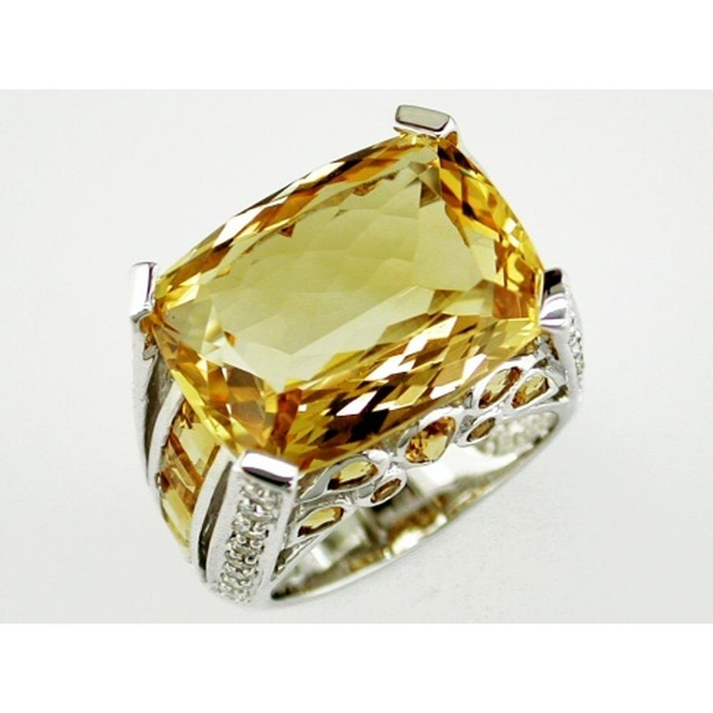 Royal 14K White Gold Citrine and Diamond Ring - 14.90 Carat Citrine & 0.72 Carat Diamond Total
