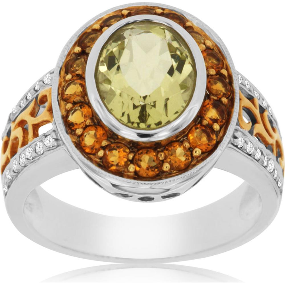 Royal 14K White Gold Citrine and Quartz Halo Ring - Elegance Defined