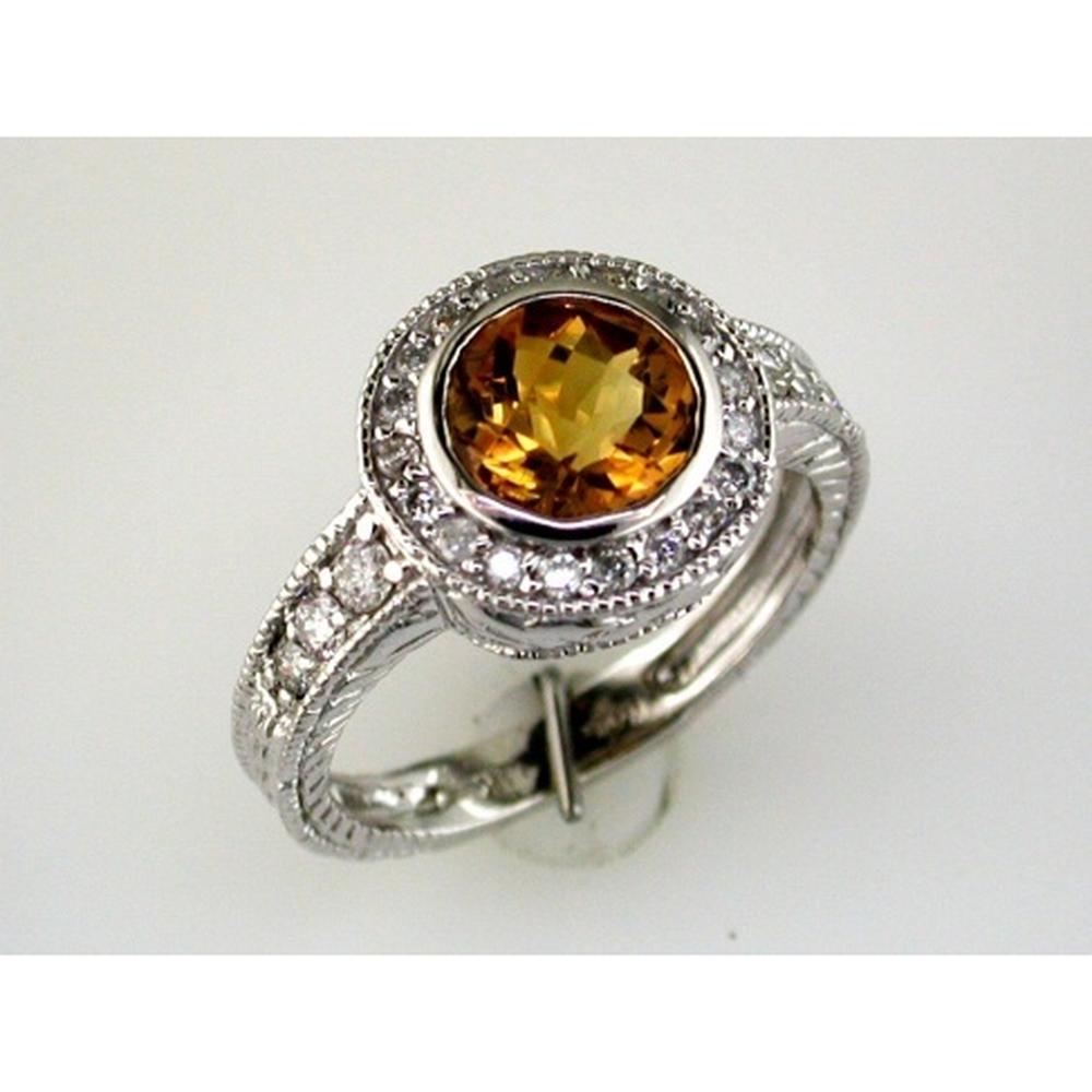 Royal 14K White Gold Citrine & Round Diamond Halo Ring - 1.75 Carats Total Gem Weight