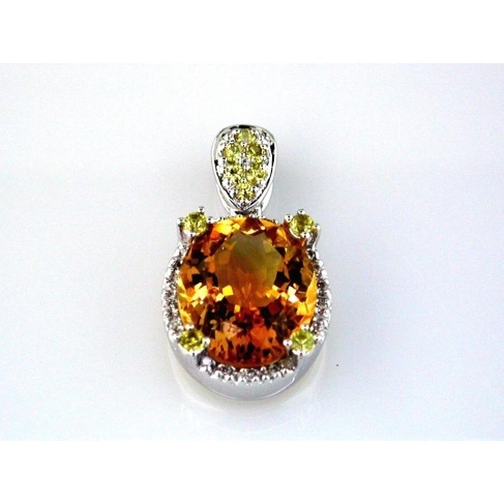 Royal 14K White Gold Citrine, Yellow Sapphire, and Diamond Pendant - 3.90 Carat Main Stone