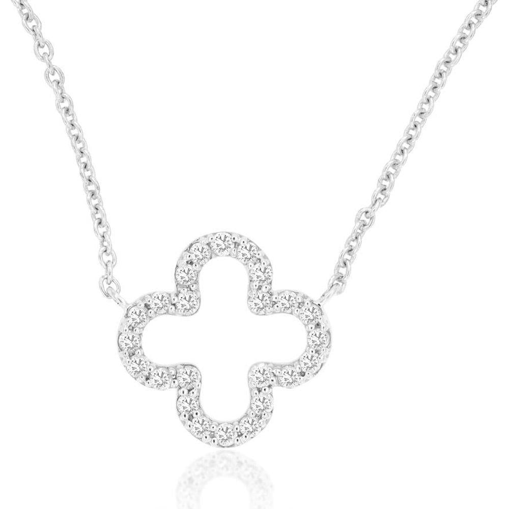 Royal 14K White Gold Clover Diamond Necklace with 0.25 Carat Total Diamond Weight