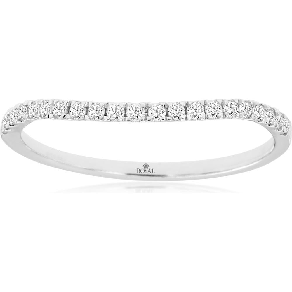 Royal 14K White Gold Contour Wedding Band with Round Diamonds - 0.16 Carat Total Diamond Weight