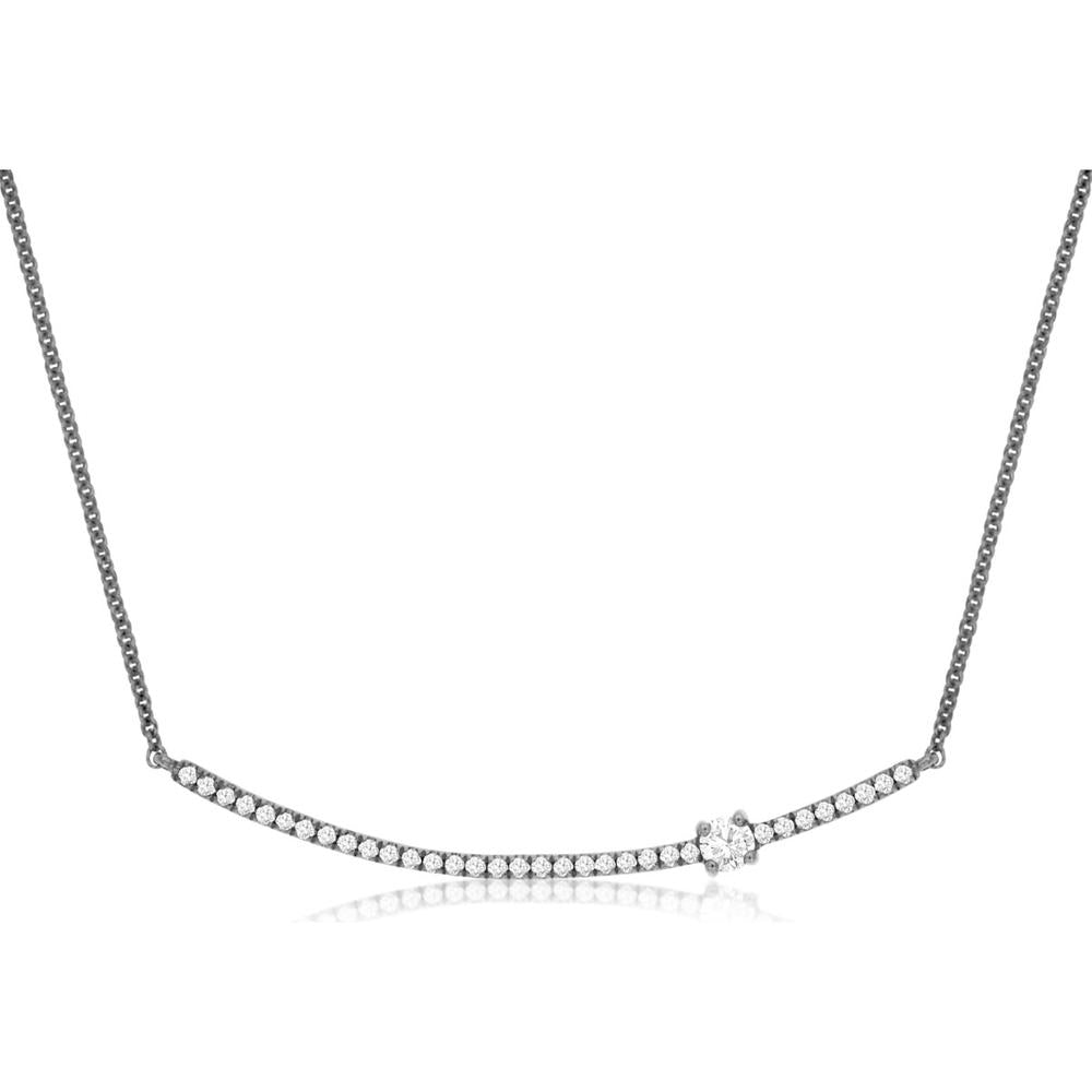 Royal 14K White Gold Curved Diamond Bar Necklace - 0.16 Carat Total Diamond Weight