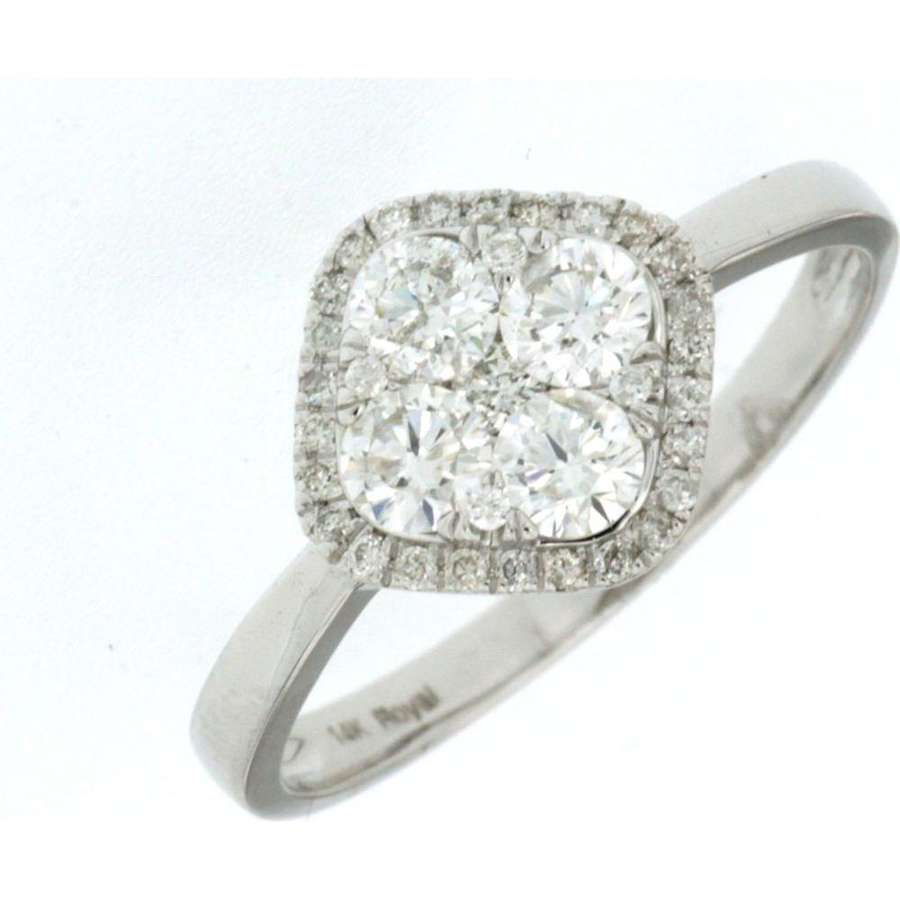 Royal 14K White Gold Cushion Cluster Diamond Ring with Halo - 0.70 Carats Total Diamond Weight