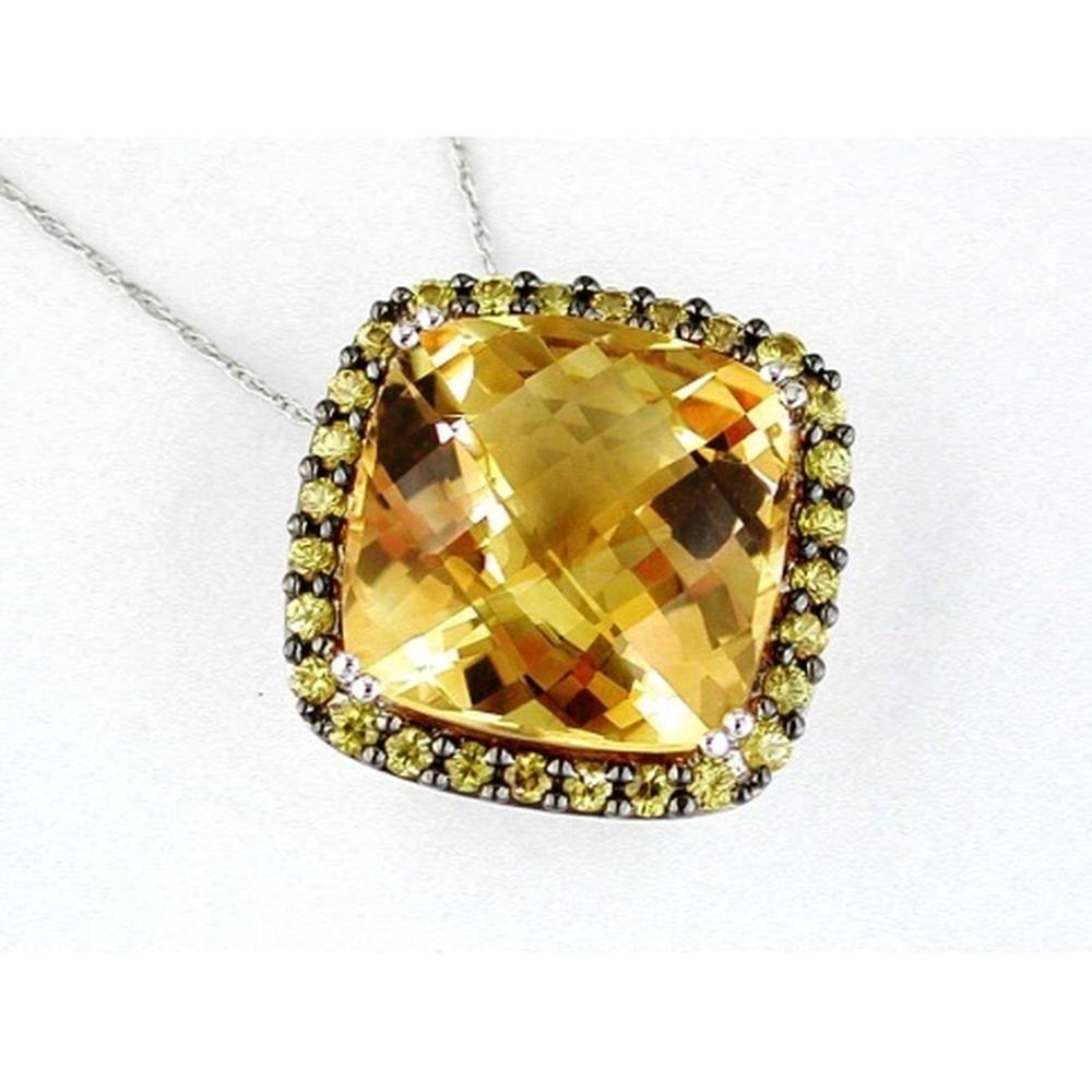 Royal 14K White Gold Cushion Cut Citrine and Yellow Sapphire Pendant