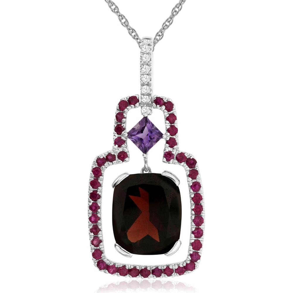 Royal 14K White Gold Cushion Cut Garnet & Diamond Pendant - 5.60 Carat Total Gem Weight