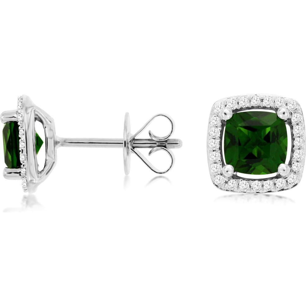 Royal 14K White Gold Cushion-Cut Russalite and Diamond Halo Stud Earrings