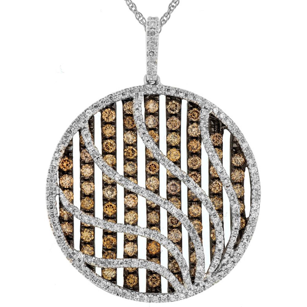 Royal 14K White Gold Dia & Mocha Diamond Circle Pendant - 2.75 Carat Total Diamond Weight