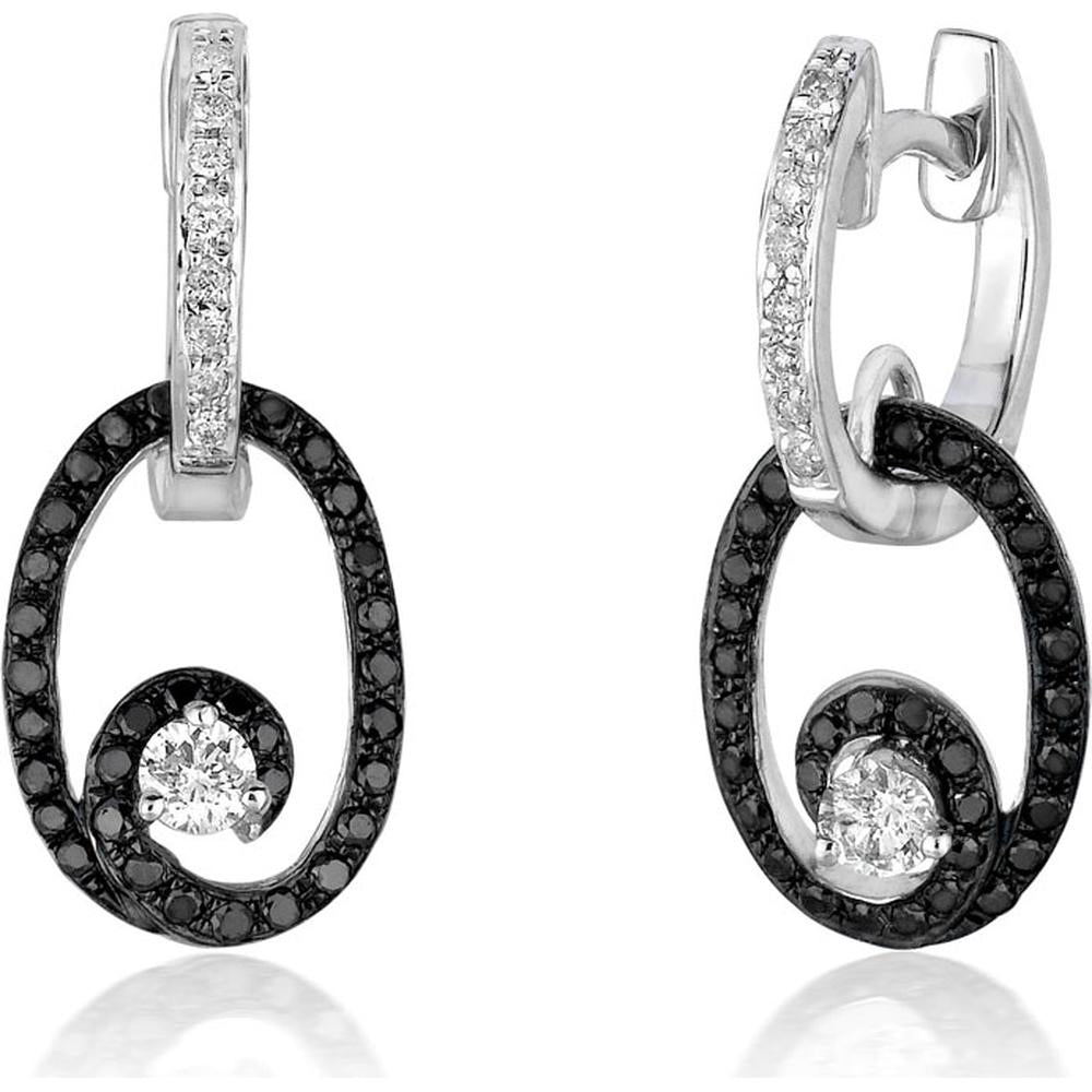Royal 14K White Gold Diamond & Black Diamond Drop Earrings - 0.22 Carat Total Diamond Weight, 0.33 Carat Total Black Diamond Weight