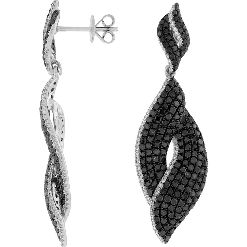Royal 14K White Gold Diamond & Black Diamond Earrings - 0.30 Carat Diamond, 3.60 Carat Black Diamond