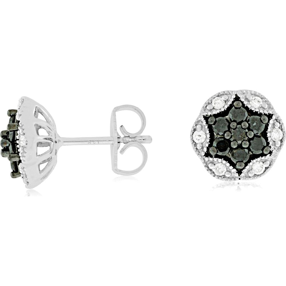 Royal 14K White Gold Diamond & Black Diamond Earrings - 0.61 Carat Total Diamond Weight