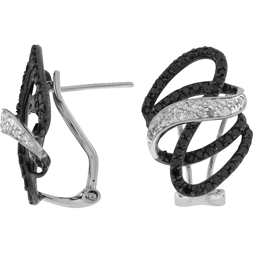 Royal 14K White Gold Diamond & Black Diamond Earrings - 0.93 Carat Total Gem Weight