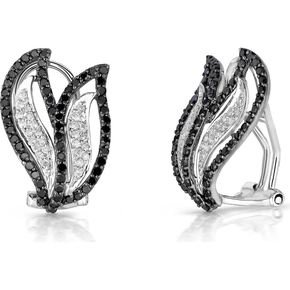 Royal 14K White Gold Diamond & Black Diamond Earrings - 1.02 Carat Total Diamond Weight
