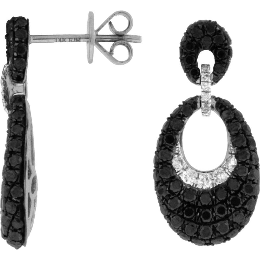 Royal 14K White Gold Diamond & Black Diamond Earrings - 2.05 Carat Total Gem Weight