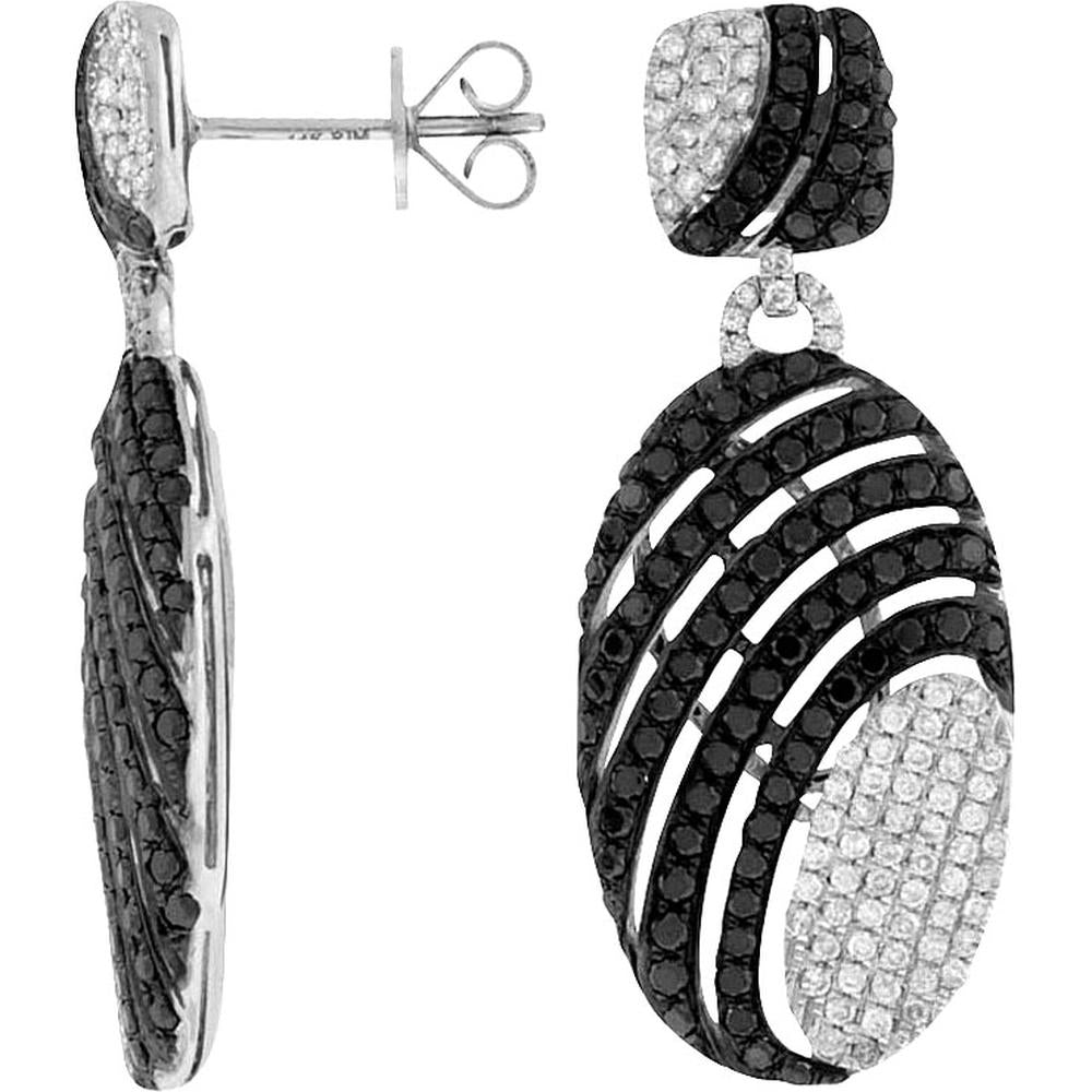 Royal 14K White Gold Diamond & Black Diamond Earrings - 2.50 Carat Total Carat Weight