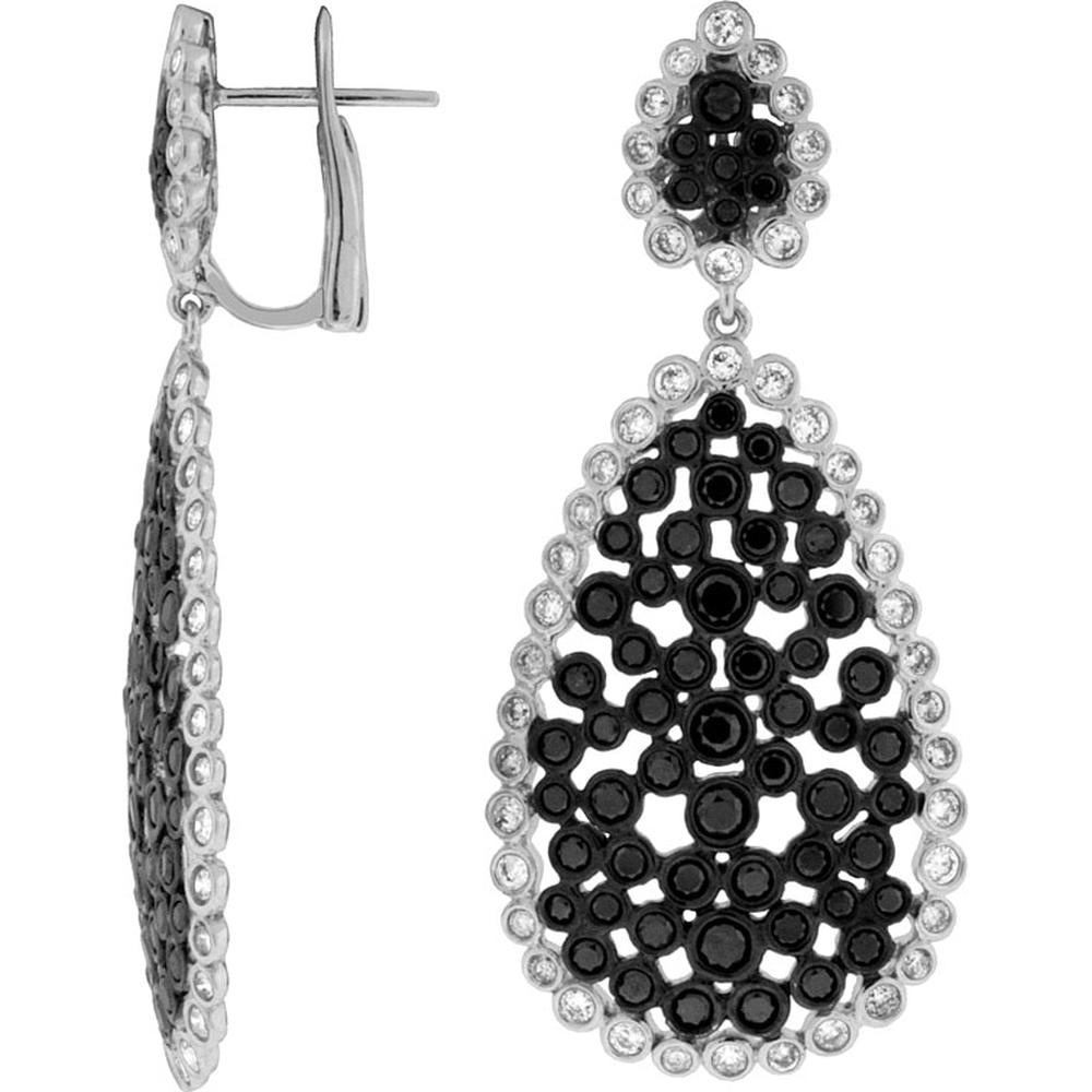 Royal 14K White Gold Diamond & Black Diamond Halo Drop Earrings - 4.80 Carat Total Diamond Weight