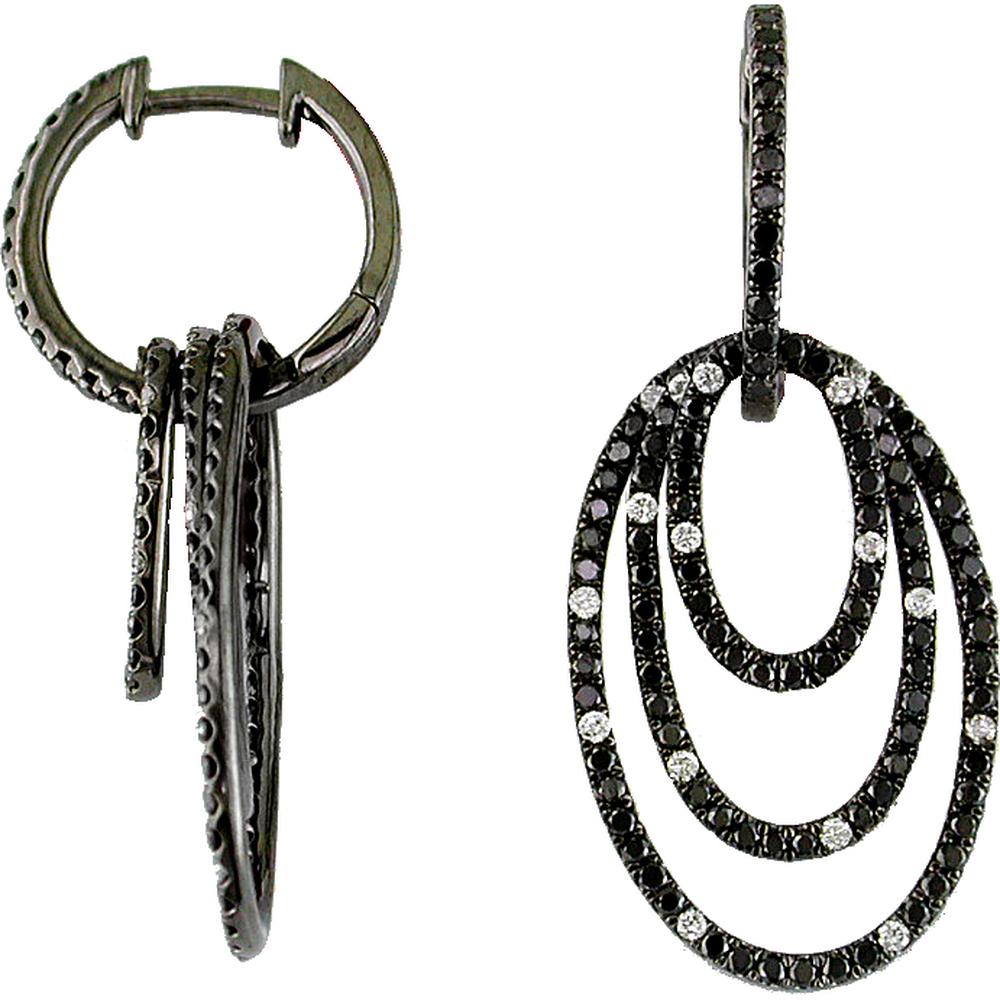 Royal 14K White Gold Diamond & Black Diamond Halo Earrings - 1.80 Carat Total Diamond Weight