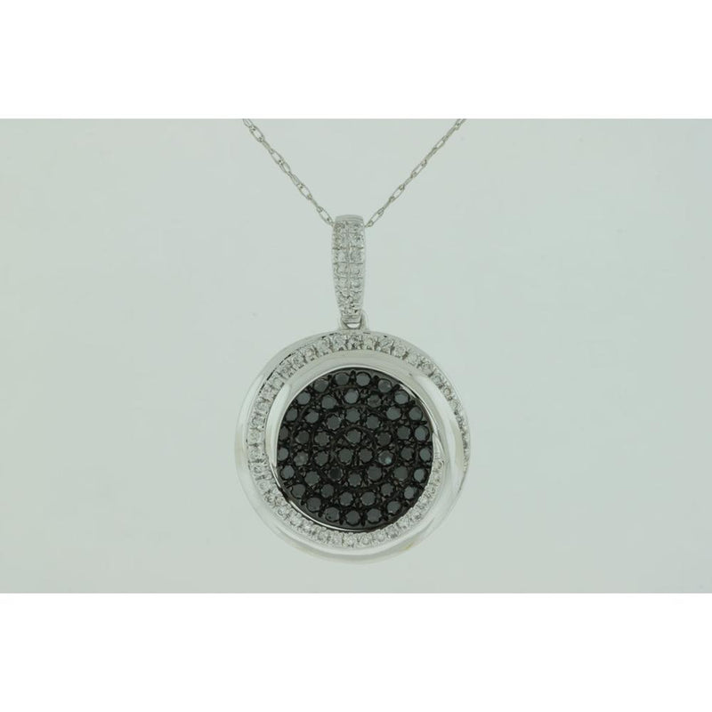 Royal 14K White Gold Diamond & Black Diamond Halo Pendant - 0.92 Carat Total Diamond Weight