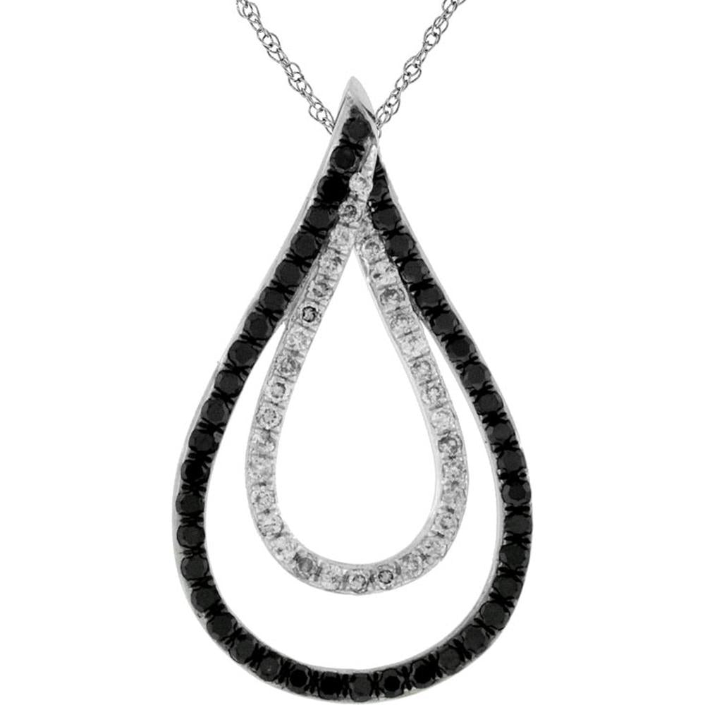 Royal 14K White Gold Diamond & Black Diamond Halo Pendant Necklace