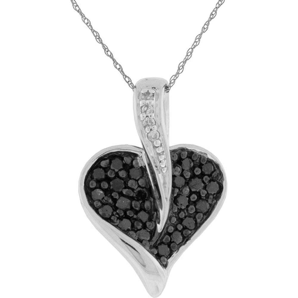 Royal 14K White Gold Diamond & Black Diamond Heart Pendant - Timeless Elegance