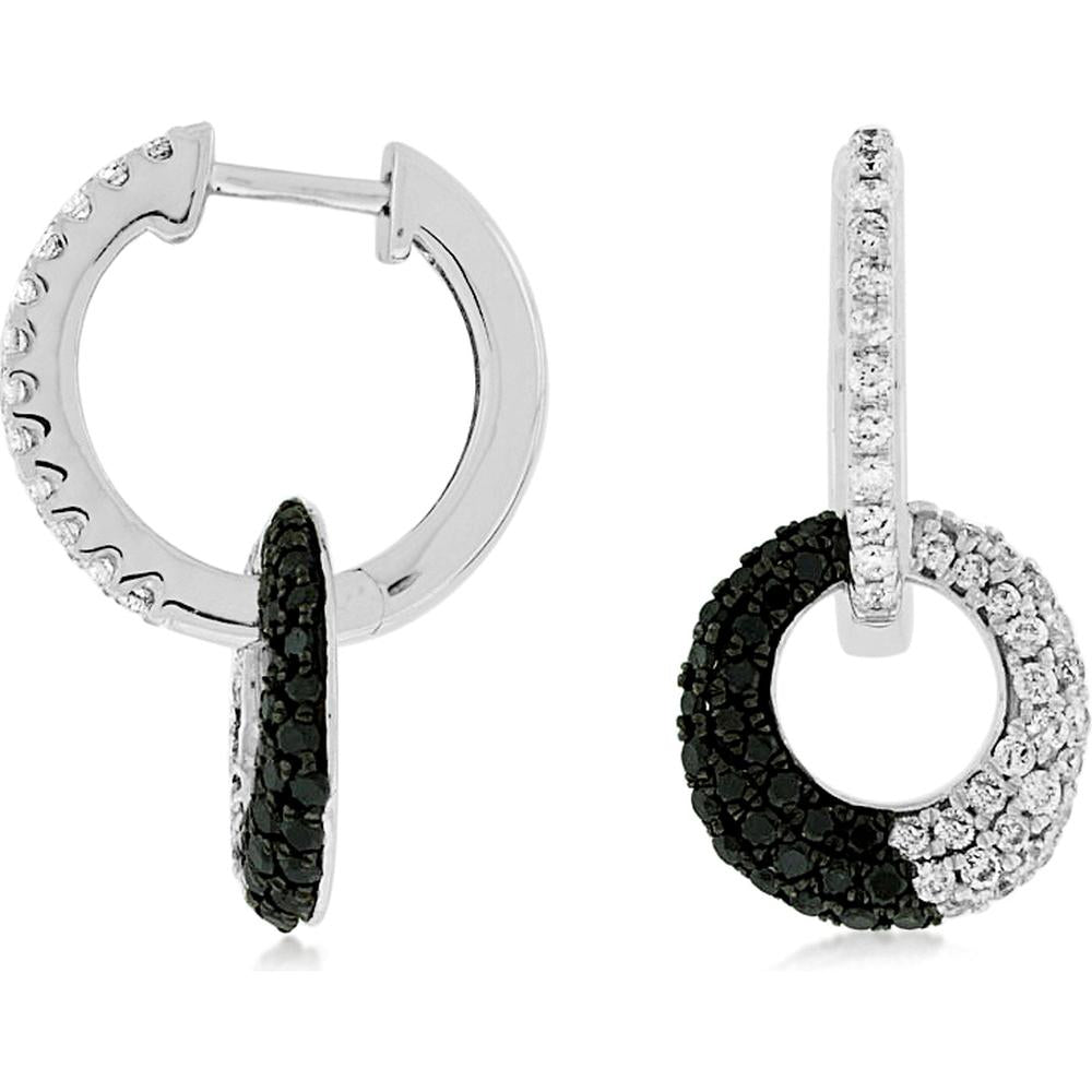 Royal 14K White Gold Diamond & Black Diamond Hoop Earrings - 0.87 Carats Total Diamond Weight