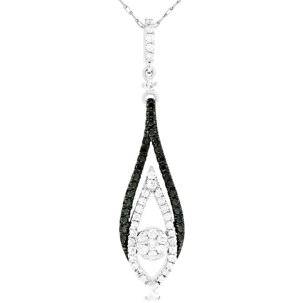 Royal 14K White Gold Diamond & Black Diamond Pendant - Elegant Contrast Sparkler