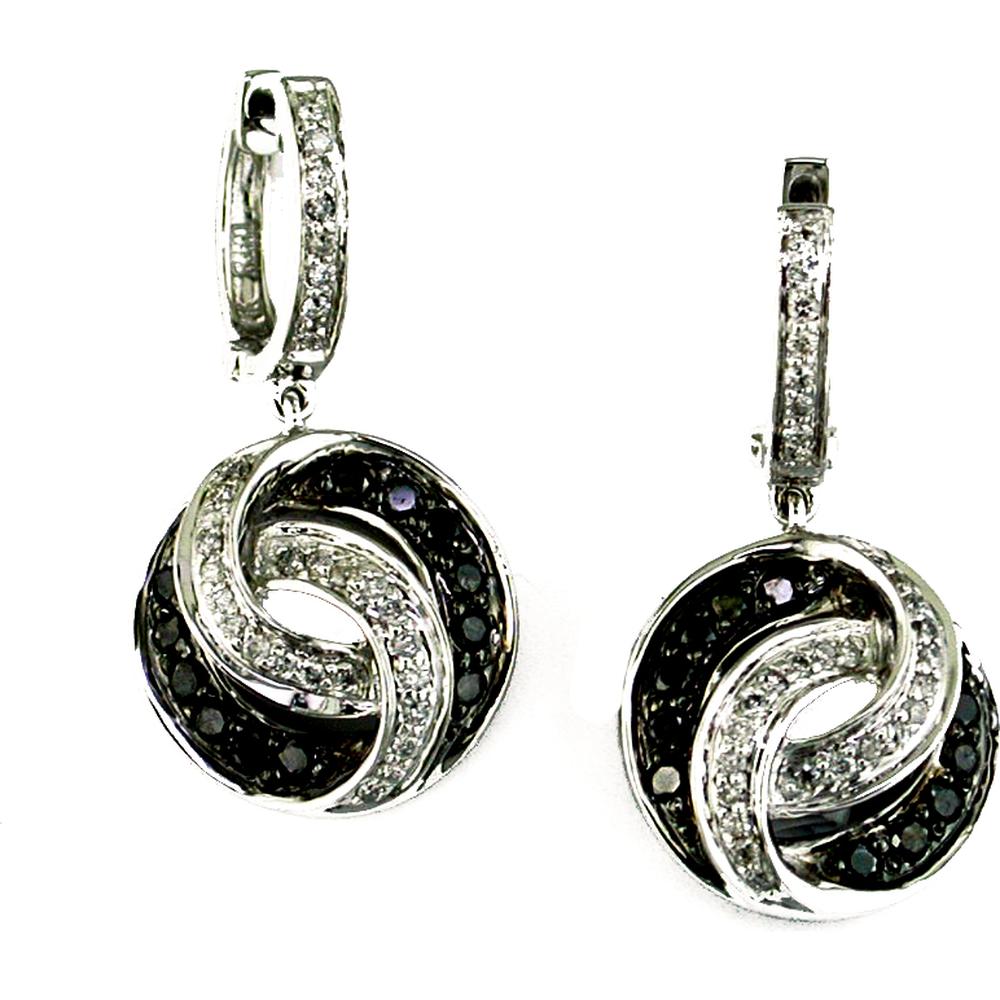 Royal 14K White Gold Diamond and Black Diamond Round Earrings - 0.32 Carat Diamond, 0.50 Carat Black Diamond Total Weight