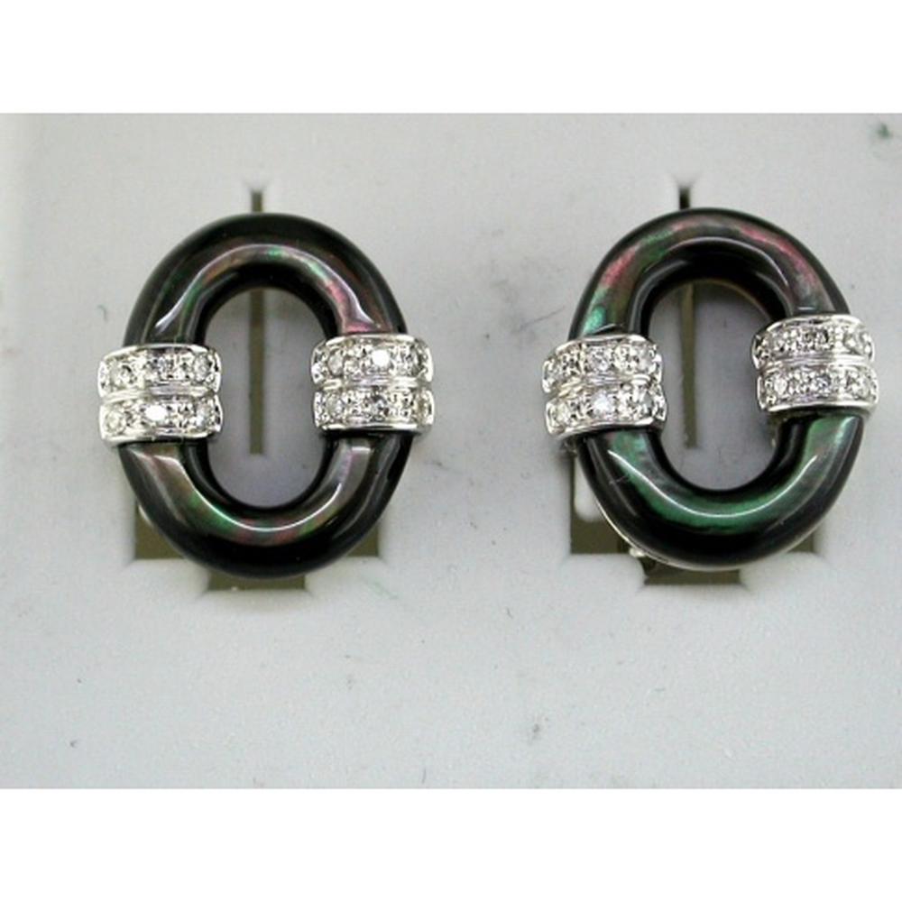 Royal 14K White Gold Diamond & Black Mother of Pearl Earrings - 0.15 Carat Diamond Weight
