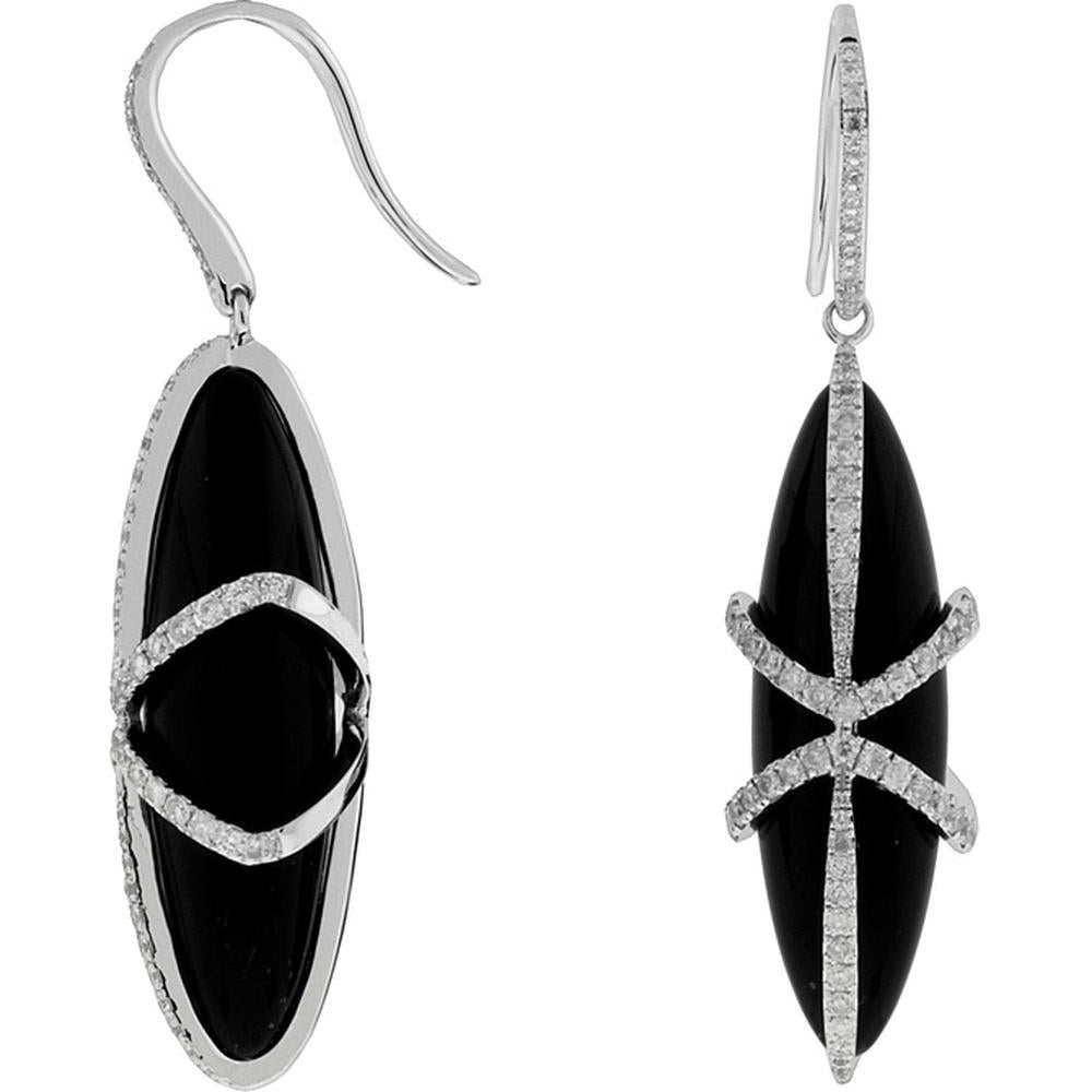 Royal 14K White Gold Diamond & Black Onyx Earrings - Timeless Elegance