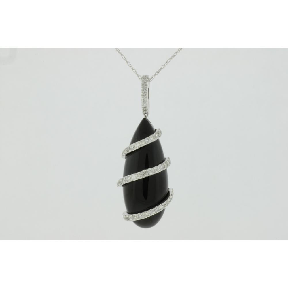 Royal 14K White Gold Diamond & Black Onyx Pendant - Timeless Elegance