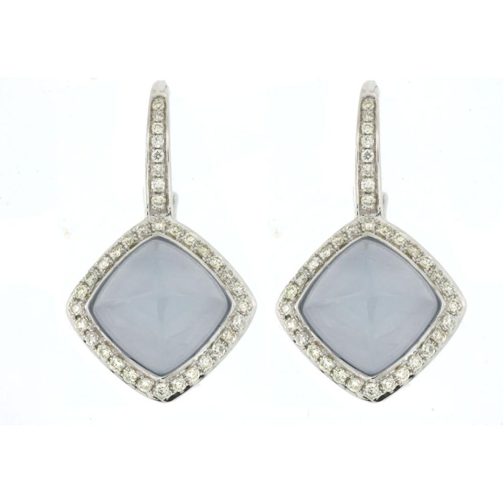 Royal 14K White Gold Diamond & Chalcedony Cushion-Cut Statement Earrings