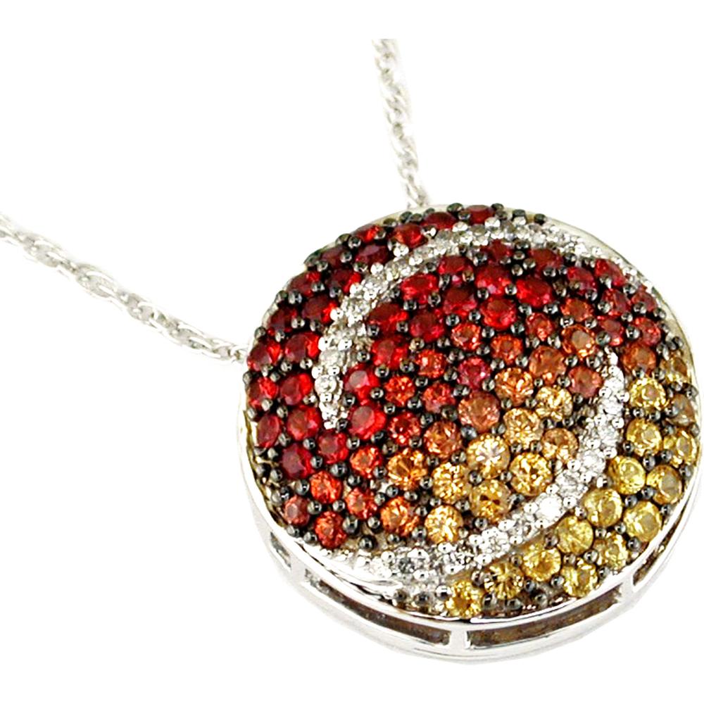 Royal 14K White Gold Diamond and Fancy Sapphire Circle Pendant - Timeless Elegance
