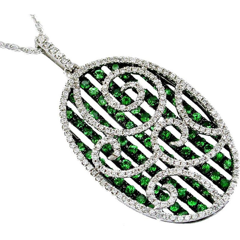 Royal 14K White Gold Diamond & Green Garnet Pendant - 2.65 Carat Total Gem Weight